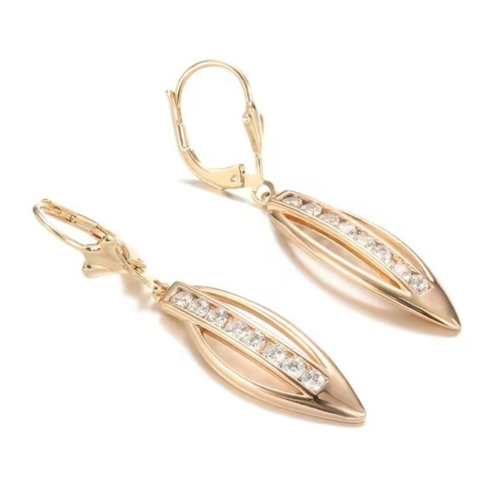 New Rose Gold and Crystal Leaver Back Earrings,
